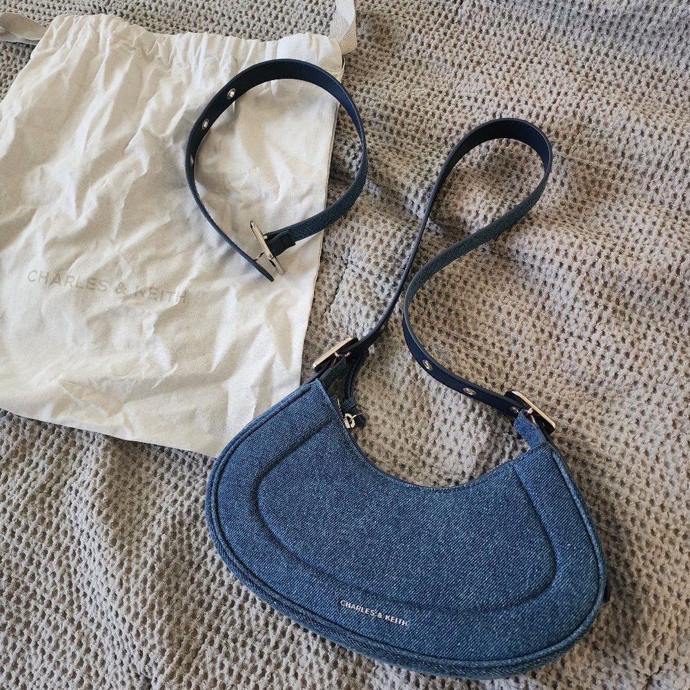 Charles & Keith Denim Curved Shoulder Bag | Crossbody